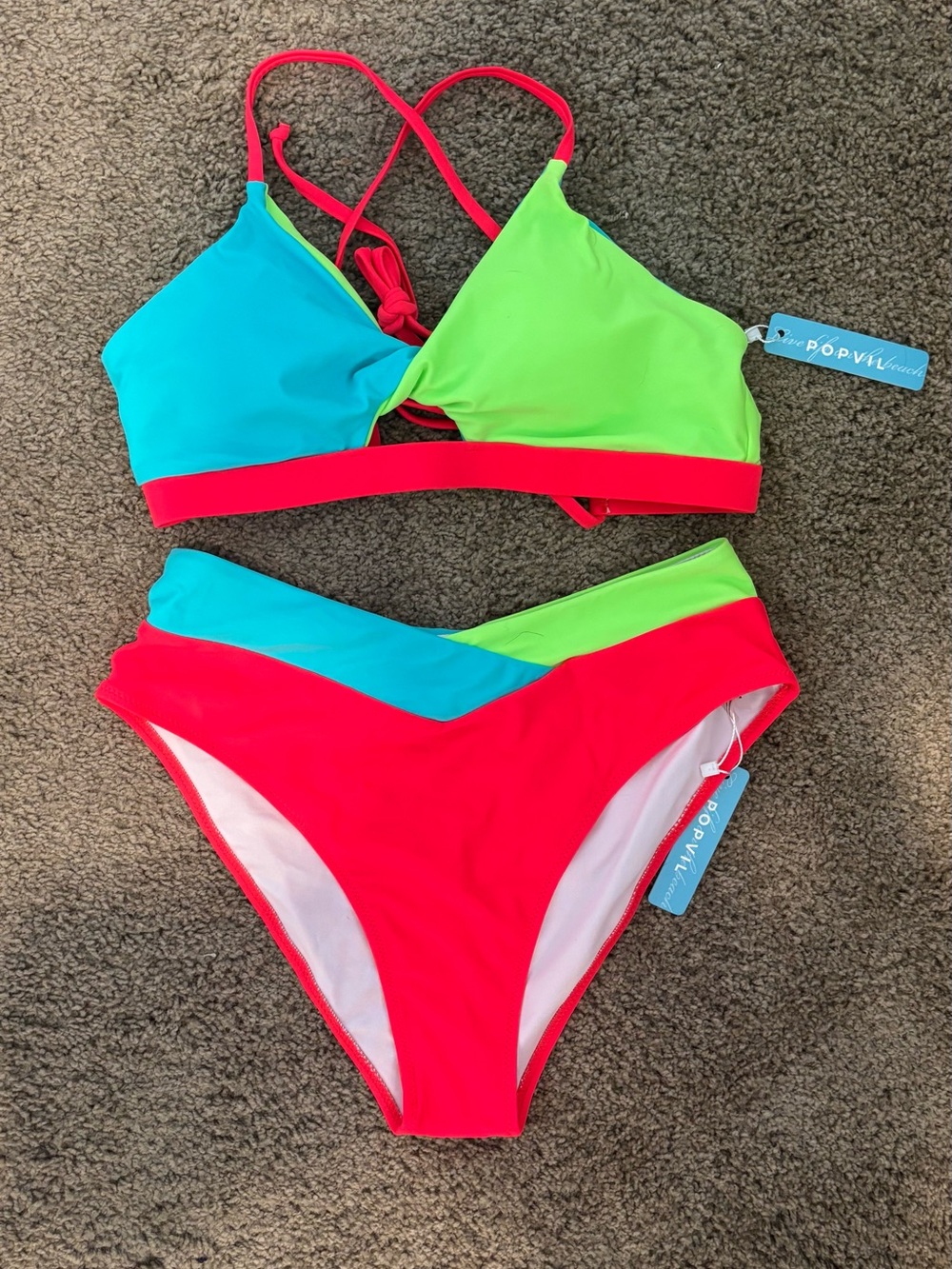 NWT Neon Colorblock Bikini Set